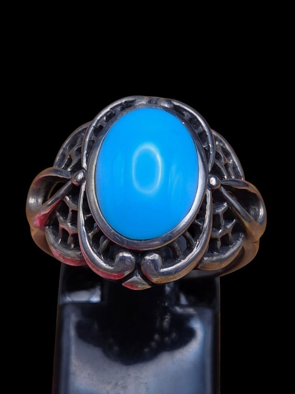 Kabana 925 Sterling Silver Oval Turquoise Filigree Ring Size 7.25
